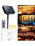 Instalatie solara franjuri, turturi ingali, lungime12m , 300 led-uri , alb cald