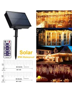 Instalatie solara franjuri, turturi ingali, lungime12m , 300 led-uri , alb cald