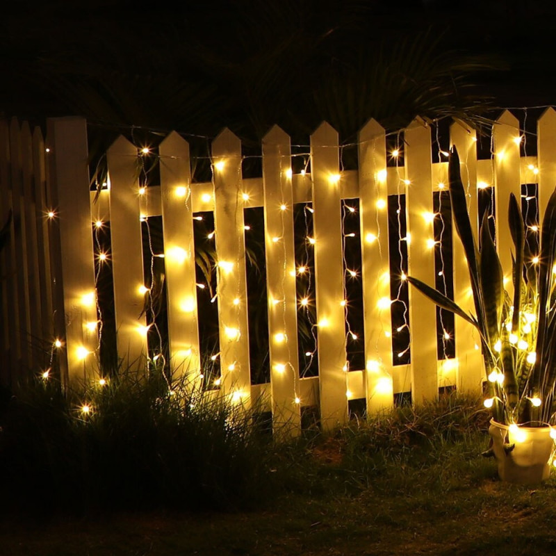 Instalatie solara franjuri, turturi ingali, lungime12m , 300 led-uri , alb cald