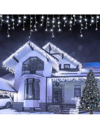 Instalatie perdea tip turturi pentru Craciun, 25m, 500 led, Flash, Fir Alb, Led, IP44, Interconectabila, Perdea, Franjuri