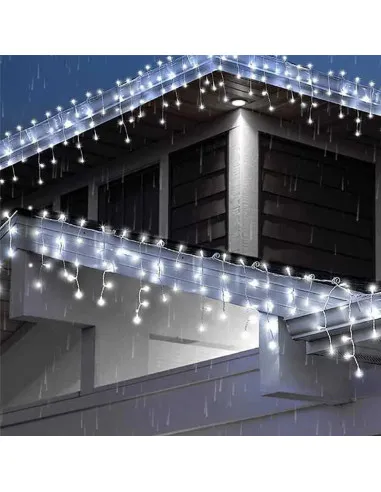 Instalatie perdea tip turturi pentru Craciun, 25m, 500 led, Flash, Fir Alb, Led, IP44, Interconectabila, Perdea, Franjuri