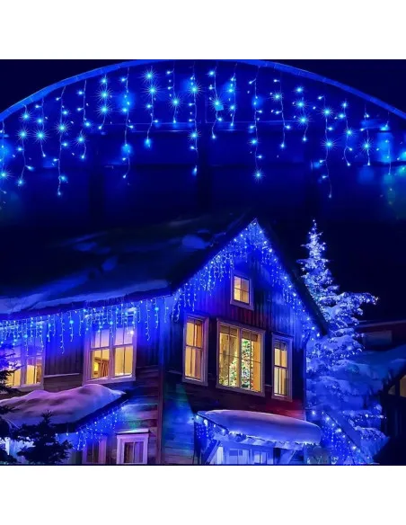 Instalatie perdea tip turturi pentru Craciun, 25m, 500 led, Flash, Fir Alb, Led, IP44, Interconectabila, Perdea, Franjuri