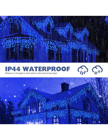 Instalatie perdea tip turturi pentru Craciun, 25m, 500 led, Flash, Fir Alb, Led, IP44, Interconectabila, Perdea, Franjuri
