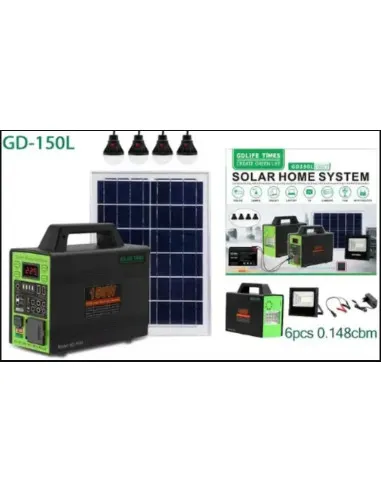 Kit sistem solar GD-150L , Invertor 220V 150W, Panou fotovoltaic 40W, cu 4 Becuri si Proiector LED