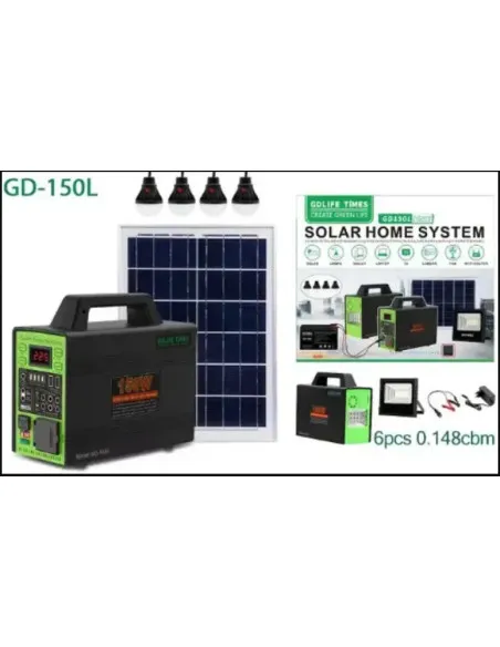 Kit sistem solar GD-150L , Invertor 220V 150W, Panou fotovoltaic 40W, cu 4 Becuri si Proiector LED