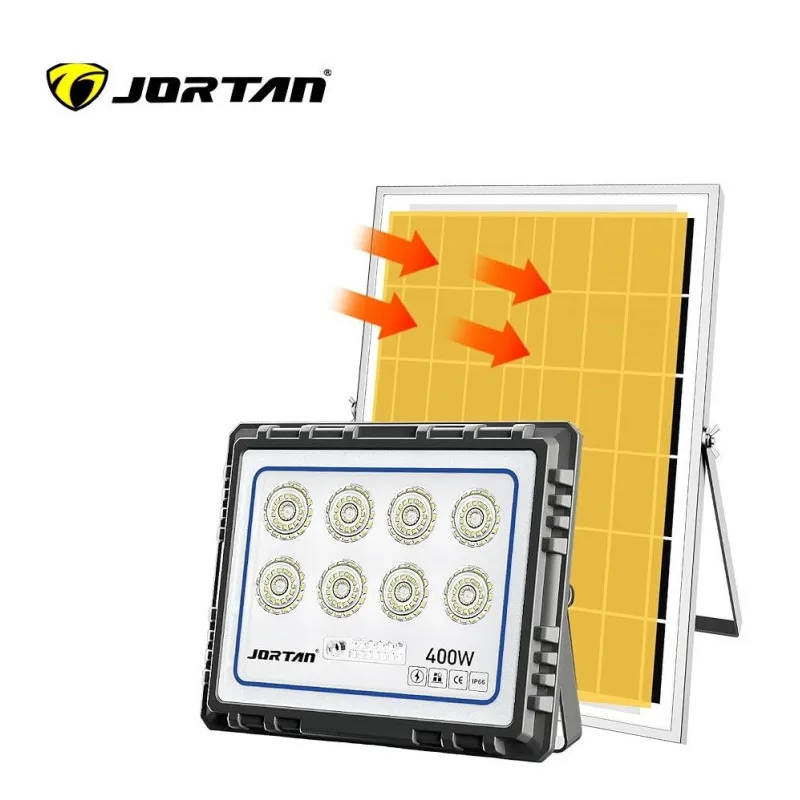 Proiector LED 400W cu panou solar, exterior IP 66, telecomanda, Jortan 2021