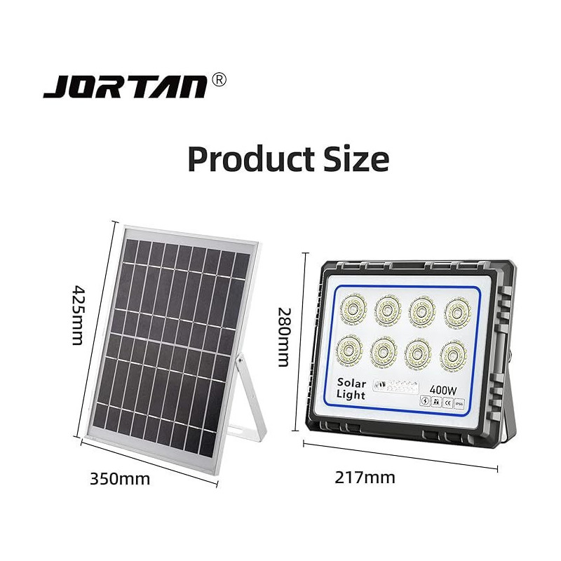 Proiector LED 400W cu panou solar, exterior IP 66, telecomanda, Jortan 2021