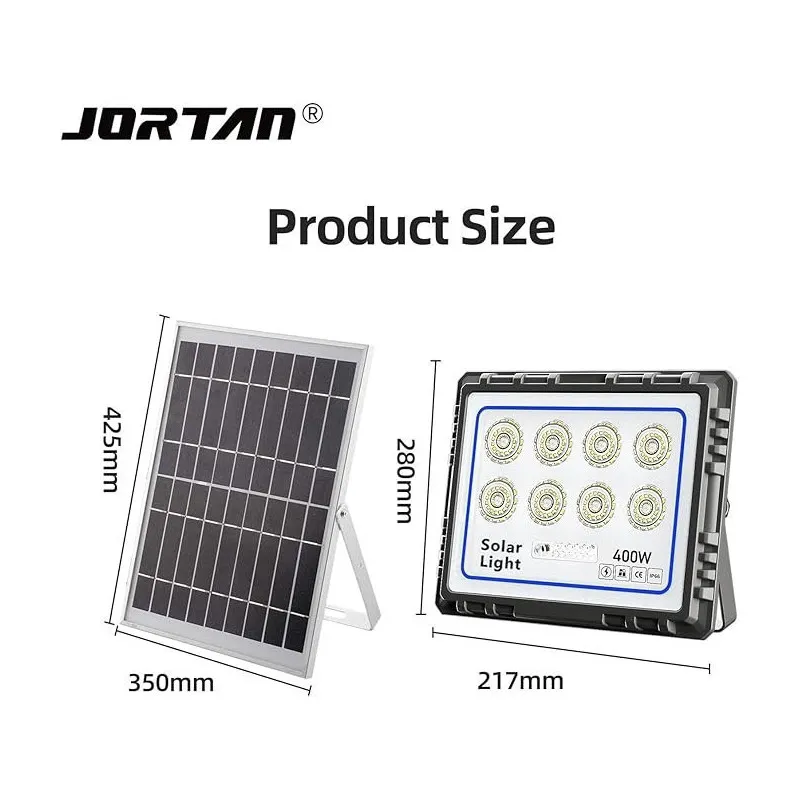 Proiector LED 400W cu panou solar, exterior IP 66, telecomanda, Jortan 2021