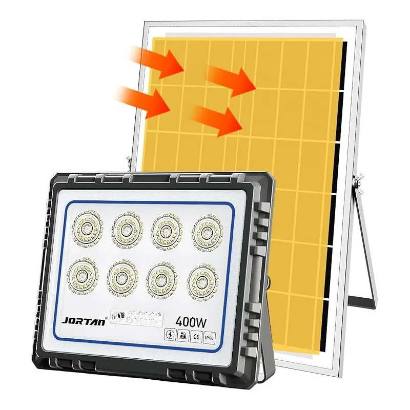 Proiector LED 400W cu panou solar, exterior IP 66, telecomanda, Jortan 2021