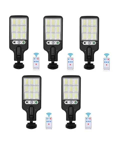 Set 5 x Lampi Solare de Perete cu 72 LED-uri, 50W, 3 Moduri de Functionare, Telecomanda, Senzor de Miscare si Lumina