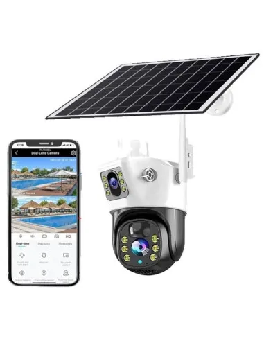 Camera de supraveghere duala, cu panou solar si Wi-Fi, rotativa, Jortan 8699 + Card 32 GB