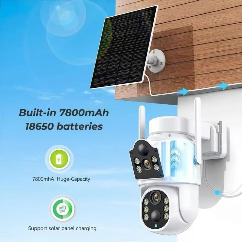Camera de supraveghere duala, cu panou solar si Wi-Fi, rotativa, Jortan 8699 + Card 32 GB