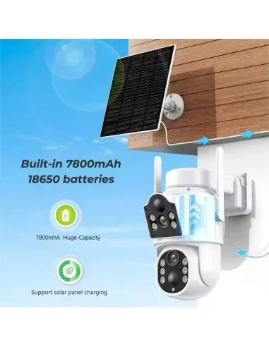 Camera de supraveghere duala, cu panou solar si Wi-Fi, rotativa, Jortan 8699 + Card 32 GB