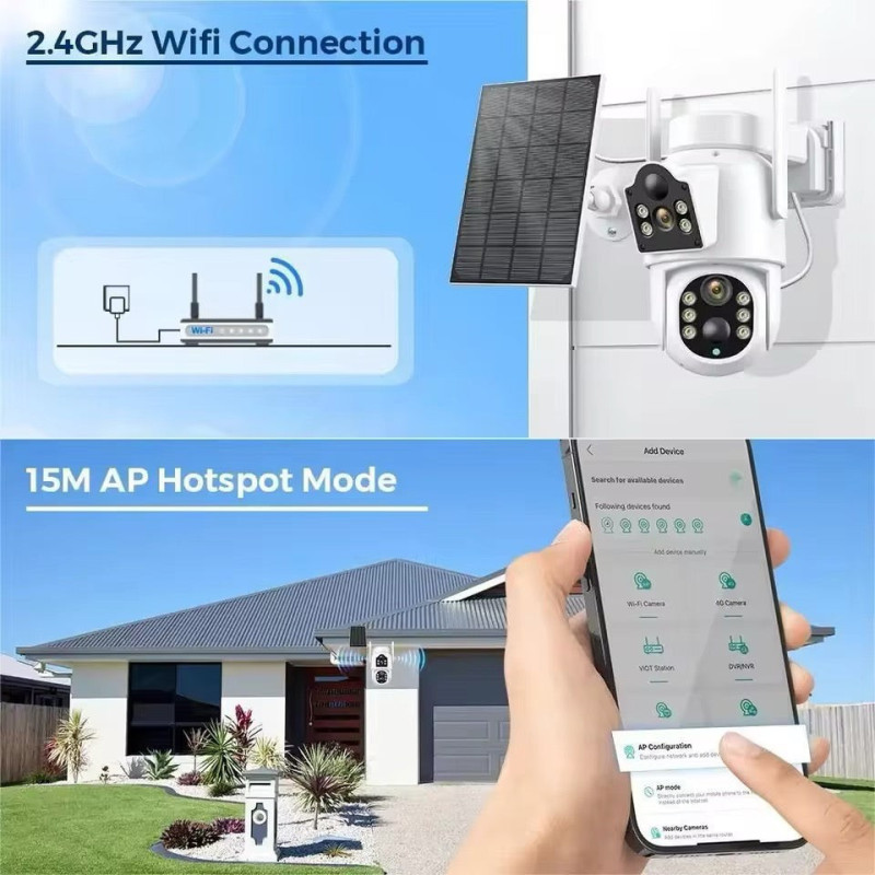 Camera de supraveghere duala, cu panou solar si Wi-Fi, rotativa, Jortan 8699 + Card 32 GB