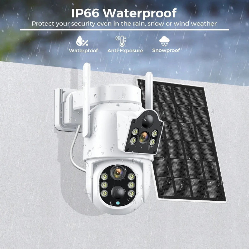 Camera de supraveghere duala, cu panou solar si Wi-Fi, rotativa, Jortan 8699 + Card 32 GB