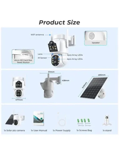 Camera de supraveghere duala, cu panou solar si Wi-Fi, rotativa, Jortan 8699 + Card 32 GB