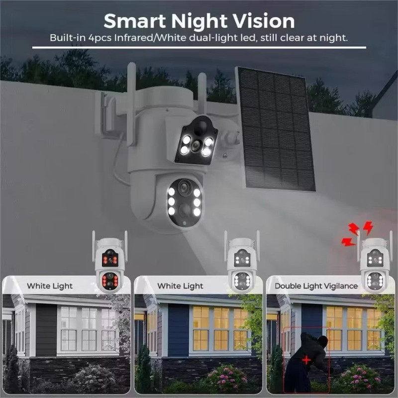 Camera de supraveghere duala, cu panou solar si Wi-Fi, rotativa, Jortan 8699 + Card 32 GB