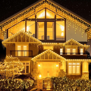 Instalatie premium tip franjuri/turturi cu flash, 35m, 650led-uri, exterior/ interior, fir alb gros, interconectabila