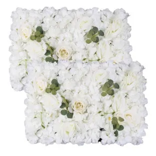 Panou Floral Decorativ cu Flori Artificiale Albe și Frunze, 40x60 cm