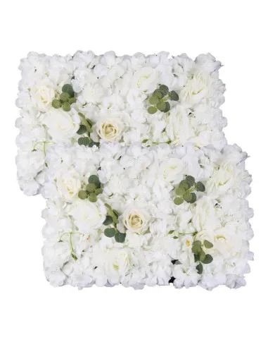 Panou Floral Decorativ cu Flori Artificiale Albe și Frunze, 40x60 cm