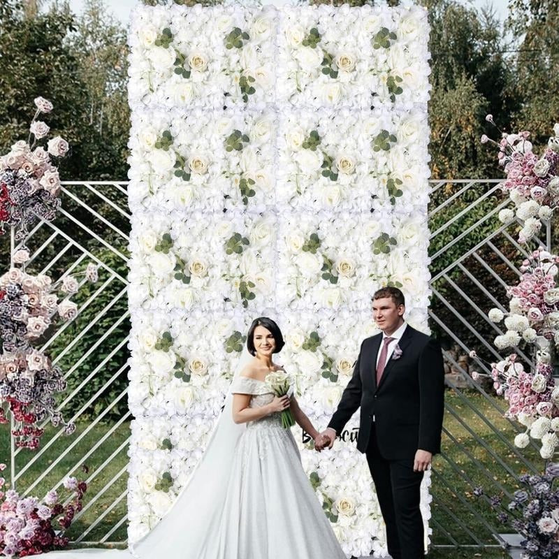 Panou Floral Decorativ cu Flori Artificiale Albe și Frunze, 40x60 cm