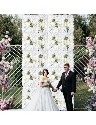 Panou Floral Decorativ cu Flori Artificiale Albe și Frunze, 40x60 cm