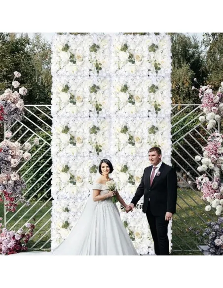 Panou Floral Decorativ cu Flori Artificiale Albe și Frunze, 40x60 cm