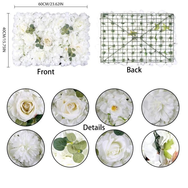 Panou Floral Decorativ cu Flori Artificiale Albe și Frunze, 40x60 cm