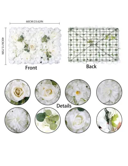 Panou Floral Decorativ cu Flori Artificiale Albe și Frunze, 40x60 cm