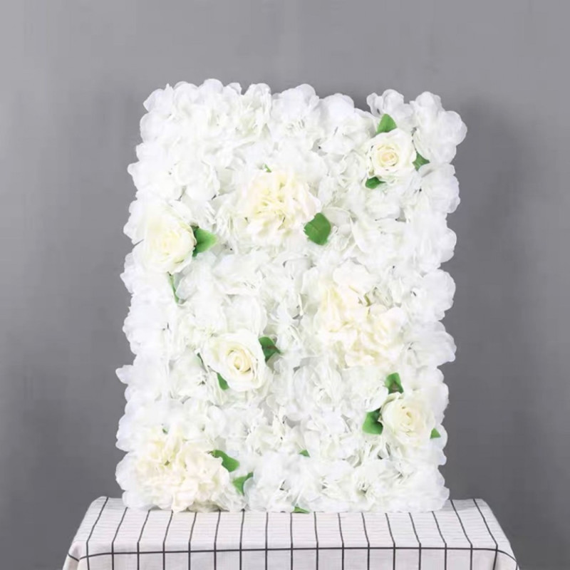 Panou Floral Decorativ cu Flori Artificiale Albe și Frunze, 40x60 cm