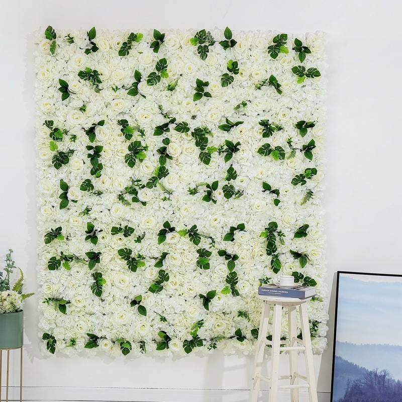Panou Floral Decorativ cu Flori Artificiale Albe și Frunze, 40x60 cm