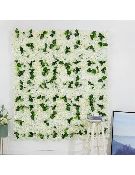 Panou Floral Decorativ cu Flori Artificiale Albe și Frunze, 40x60 cm