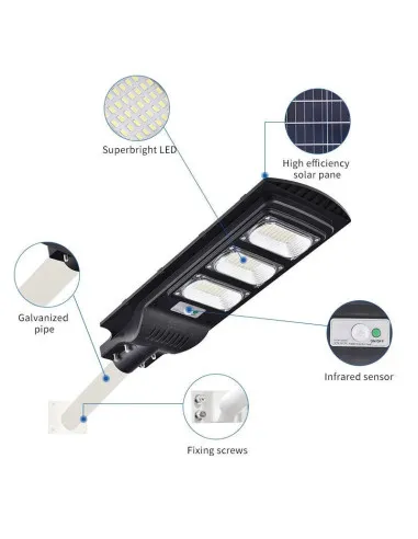 Lampa solara clasica JORTAN 50W/100W/150W/200W/ 250W/300W cu telecomanda si senzor de lumina