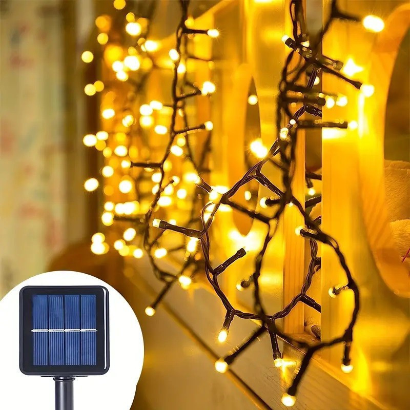 Instalatie solara 300 LED cu panou solar si controler, lungime 30 metri, alb cald