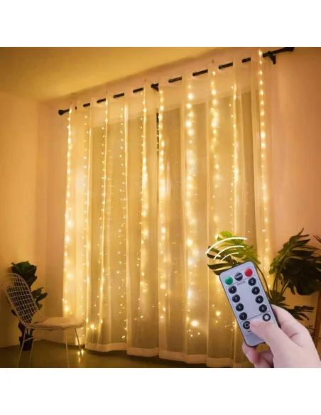 Instalație Perdea LED 3x3M, 300 LED, Alb Cald, 8 Jocuri lumini