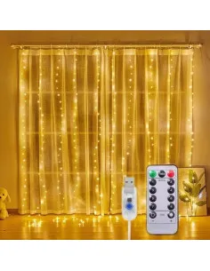 Instalație Perdea LED 3x3M, 300 LED, Alb Cald, 8 Jocuri lumini 2