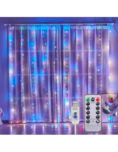 Instalație Perdea LED 3x3M, 300 LED, Alb Cald, 8 Jocuri lumini