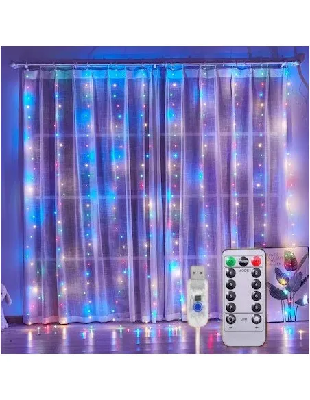 Instalație Perdea LED 3x3M, 300 LED, Alb Cald, 8 Jocuri lumini