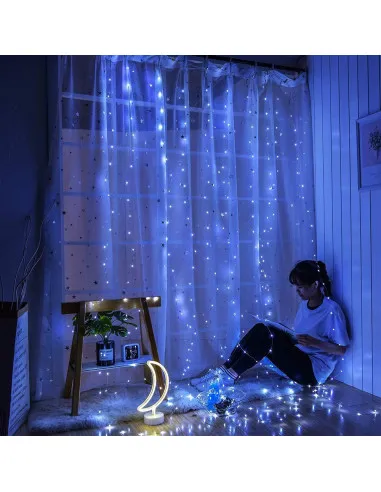 Instalație Perdea LED 3x3M, 300 LED, Alb Cald, 8 Jocuri lumini