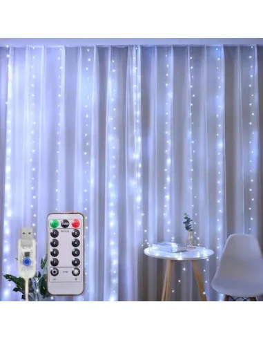 Instalație Perdea LED 3x3M, 300 LED, Alb Cald, 8 Jocuri lumini