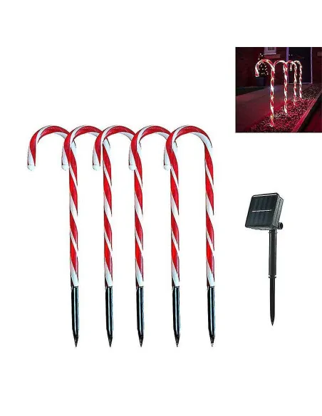Set 5 decoratiuni luminoase solare pentru Craciun, Acadele, pentru exterior, incarcare solara