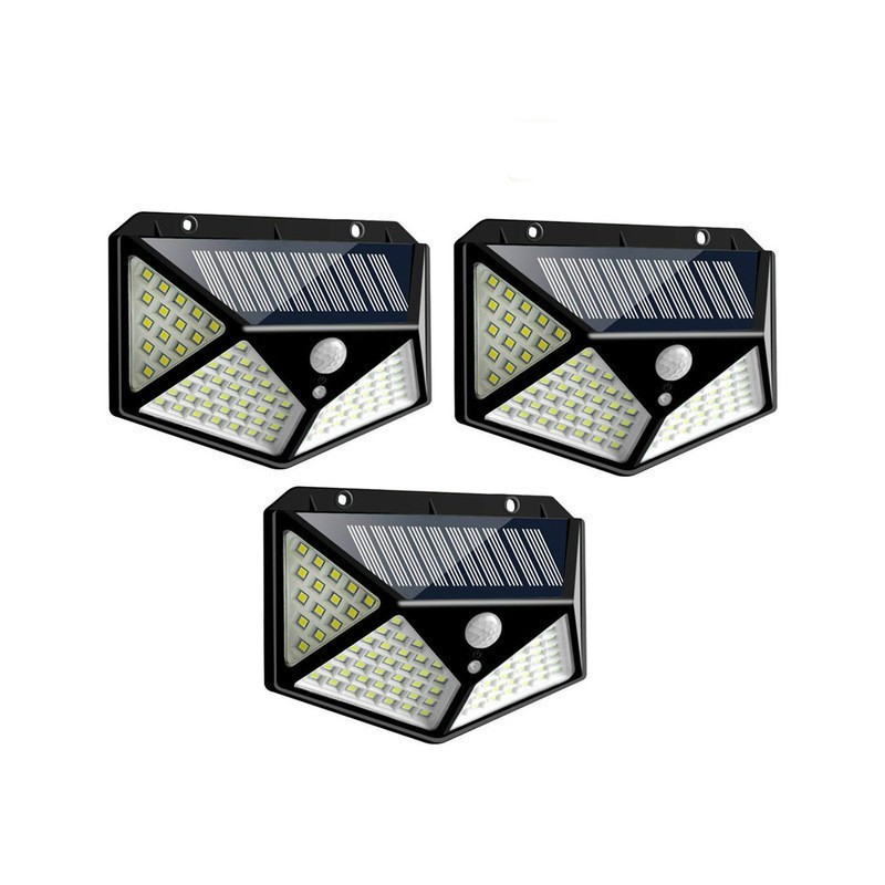Set 3 x Lampa 100 LED cu panou solar, senzor de