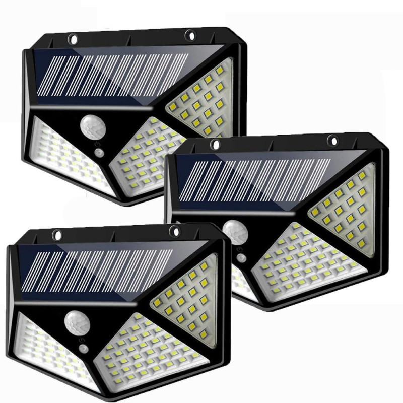 Set 3 x Lampa 100 LED cu panou solar, senzor de
