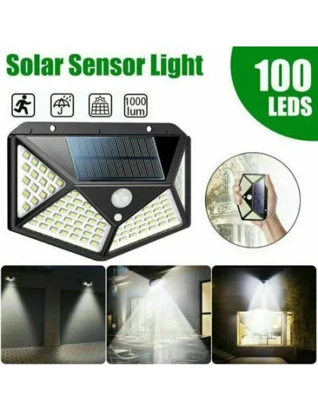 Set 3 x Lampa 100 LED cu panou solar, senzor de