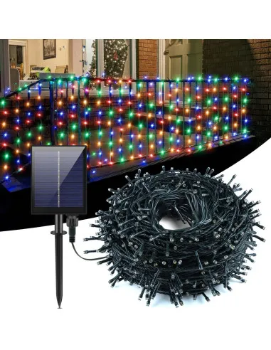 Instalatie 1000 LED cu panou solar mare, 100 M, pentru exterior, model 2024