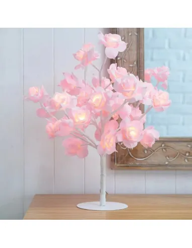 Veioza trandafir cu 24 de leduri, alb/crem, 45 cm