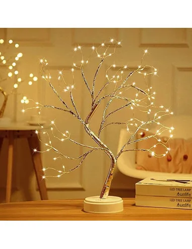 Bonsai artifical argintiu , incarcare USB si Baterii AAA ,108 led-uri alb cald
