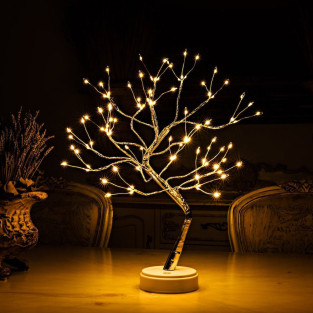 Bonsai artifical argintiu , incarcare USB si Baterii AAA ,108 led-uri alb cald 2