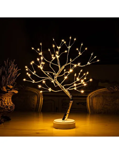 Bonsai artifical argintiu , incarcare USB si Baterii AAA ,108 led-uri alb cald