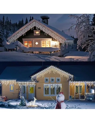 Instalație premium tip turturi cu flash, 50m, 900 LED, interconectabilă, fir alb – Exterior & Interior